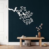 Wanddecoratie |Vogels op Tak| Birds on Branch | Metal - Wall Art | Muurdecoratie | Woonkamer | Buiten Decor |Wit| 75x55cm