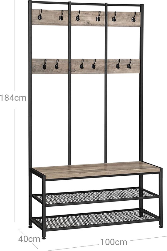 Goliving Kapstok - Garderoberek - Schoenenrek - Staand - XL - Zwart Hout | Leen Bakker