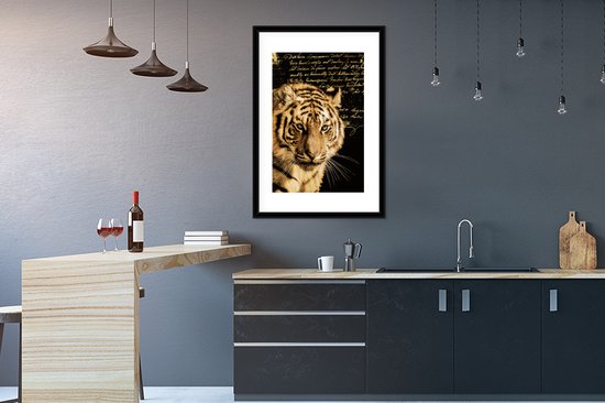 Fotolijst incl. Poster - Tijger - Tekst - Goud - 60x90 cm - Posterlijst
