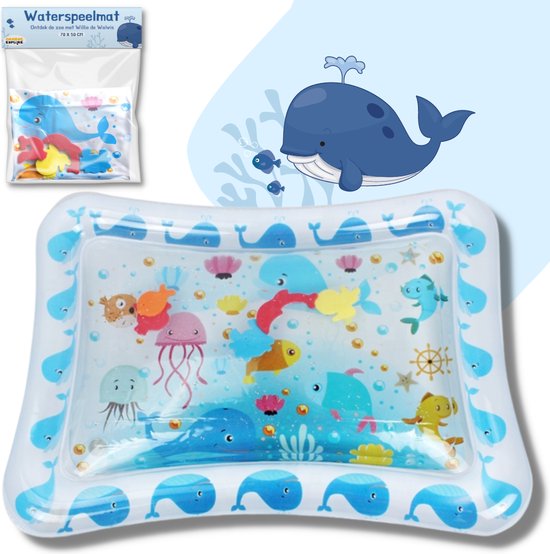 Mamboe Waterspeelmat Wit/Blauw | 70 x 50 cm | Watermat baby | Waterspeelgoed | Speelmat | Speelkleed Baby Opblaasbaar | Tummy Time | Kraamcadeau
