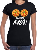 Mamma mia pizza boobs t-shirt zwart voor dames - Fun shirt S
