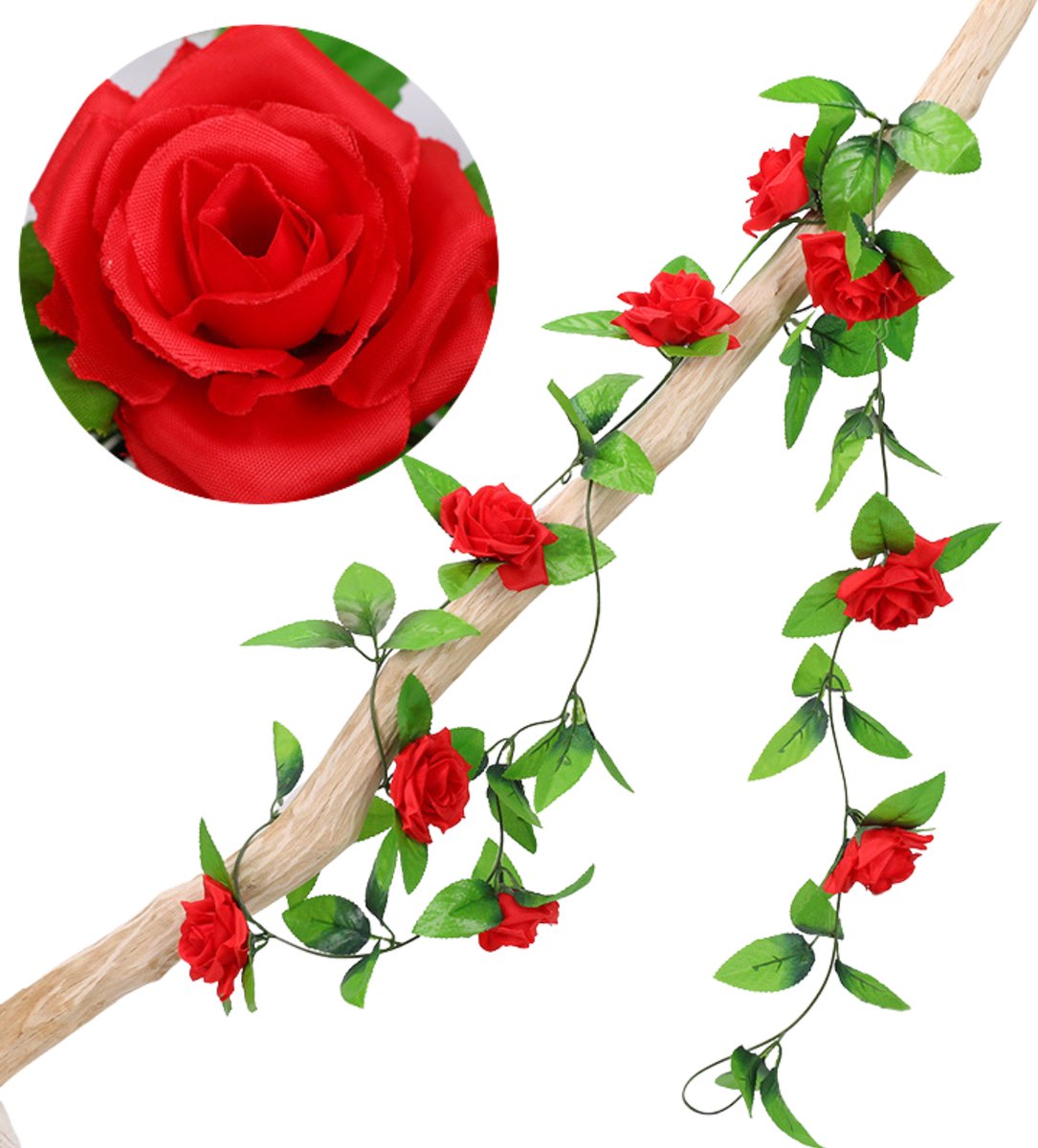 Bloemenslinger Rozen Fiets Rood Stijlvolle Bloemenstreng voor Fietsmand of Stuur 220 CM Bloemen Plastic Kunstbloemen Fiets Slinger