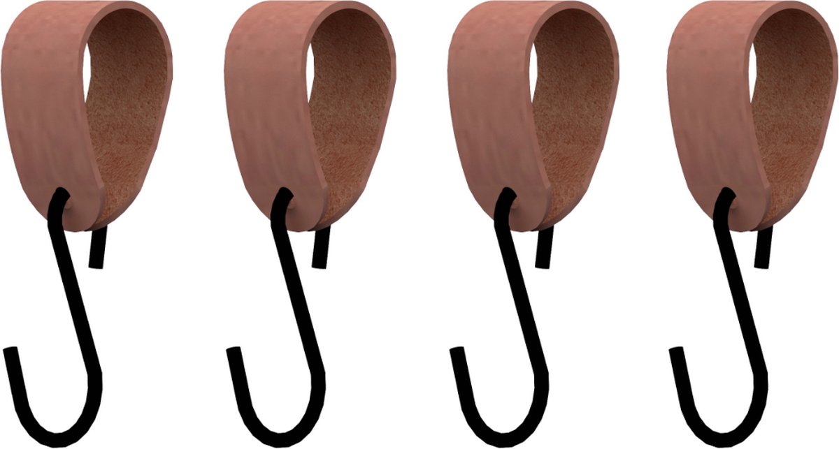 S-haakje Zwart + leren hanger: SUEDE OLD PINK - Maat S - set van 4 (S-haakjes - kapstokhaakje - handdoekhaakje - kapstokhaak - ophanghaken - S-haken)