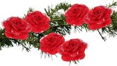 Kerstversiering bloemen/rozen - 9 cm - rood - 6x stuks