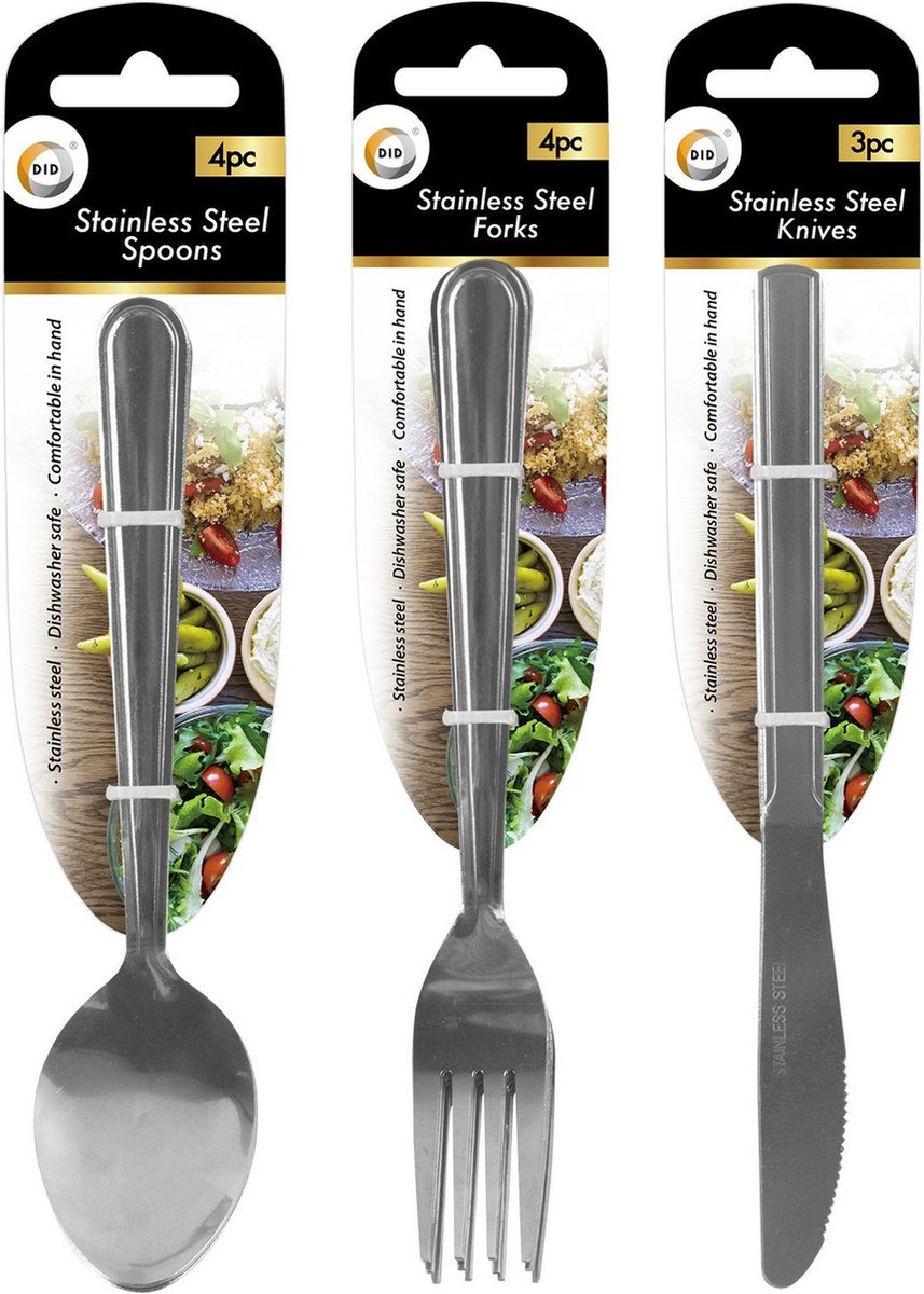 DID tafel diner bestek set messen/vorken/lepels - Voor 8x personen - 19 tot 22 cm in het zilver