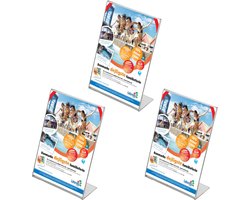 3 pack | Folderstandaard | l-standaard A5 formaat staand | Menukaarthouder | acryl L standaard | acryl kaarthouder | menustandaard A5 | van duurzaam