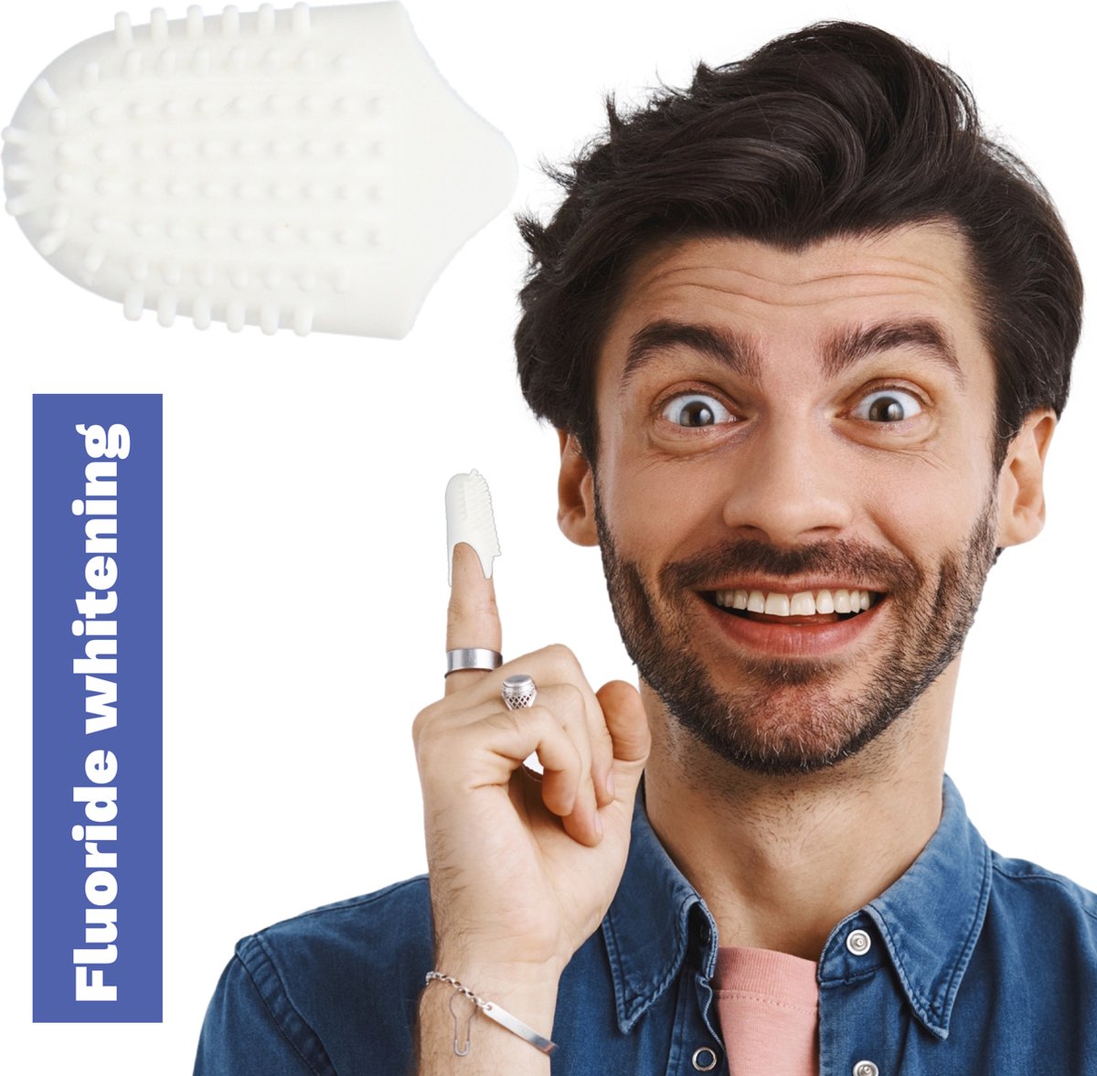 The Gumies ® Fluor Whitening – Vingertandenborstel voor Volwassenen – Zonder water of tandpasta – Maat Medium/Large ( Mannen ) – Tot 100 beurten – Zachte Tandenborstel voor Gevoelige Tanden