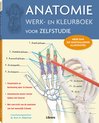 Couverture du manuel d'anatomie et livre de coloriage pour l'auto-apprentissage. Illustration d'une main et d'un squelette avec des étiquettes.