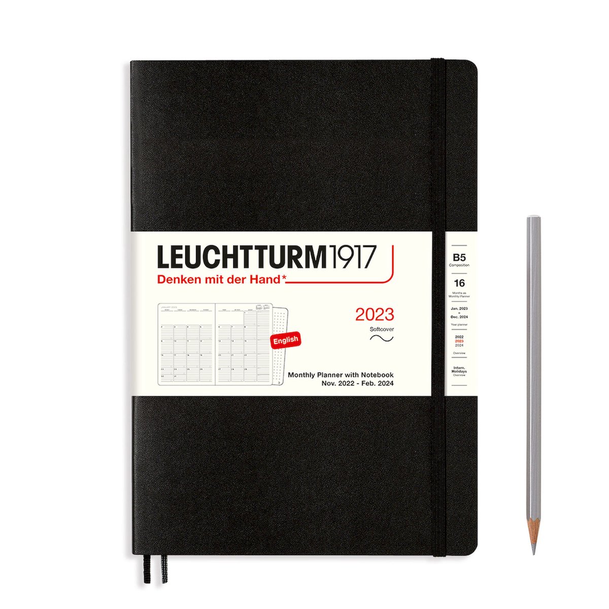 Leuchtturm1917 - agenda - 2023 - maandplanner - 16 maanden - b5 - 17,8 x 25,4 cm - softcover - zwart