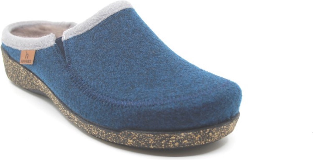 Hartjes, 522.0873/99 69.00, Blauwe pantoffel instapper van wol met uitneembaar voetbed