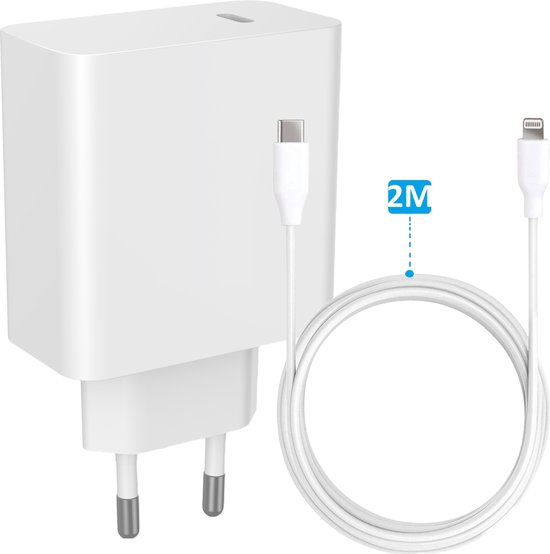 45W USB-C Adapter + USB-C naar Lightning Oplader Kabel 2 Meter - Apple iPhone, iPad en MacBook - Universele USB-C Oplader Adapter Stekker Blokje