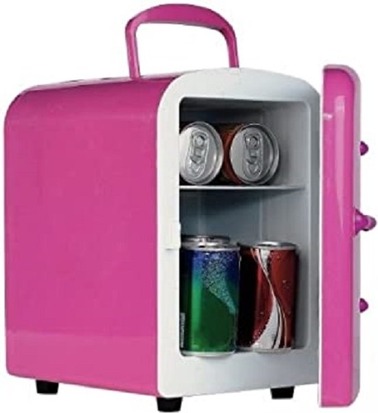 Cristal Mini koelkast 4L roos werkt met stekker voor auto en adapter