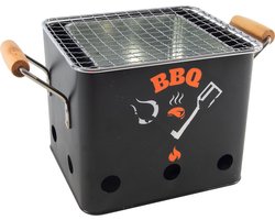 Mini Barbecue - Balkon - Terras - Tuin BBQ - Tafel Barbecue - 18x15.5x15.5cm - Staal - Zwart - Houten Handvatten