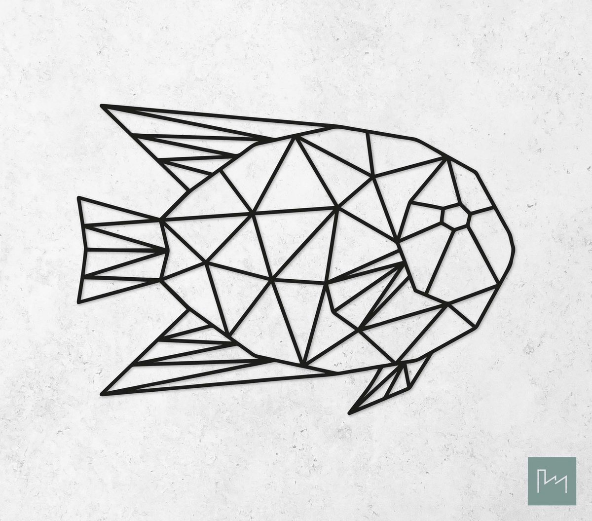 Laserfabrique Wanddecoratie - Geometrische Goudvis - Medium - Zwart - Geometrische dieren en vormen - Houten dieren - Muurdecoratie - Line art - Wall art