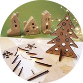 Pop-up 3D uitdruk kerstboom kaart van hout - Versier je eigen kerst boompje op je bureau - Met zilver en gouden gekleurde ballen - Handgemaakt