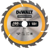 DeWALT Cirkelzaagblad voor Hout | Construction | Ø 160mm Asgat 20mm 18T - DT1931-QZ