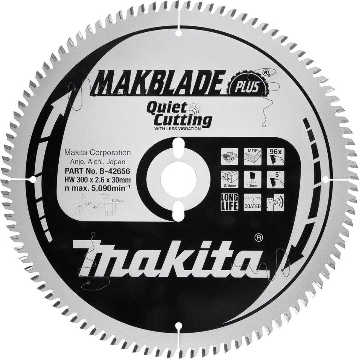 Makita Tafelzaagblad voor MDF | Makblade-Plus | Ø 250mm Asgat 30mm 80T - B-42640