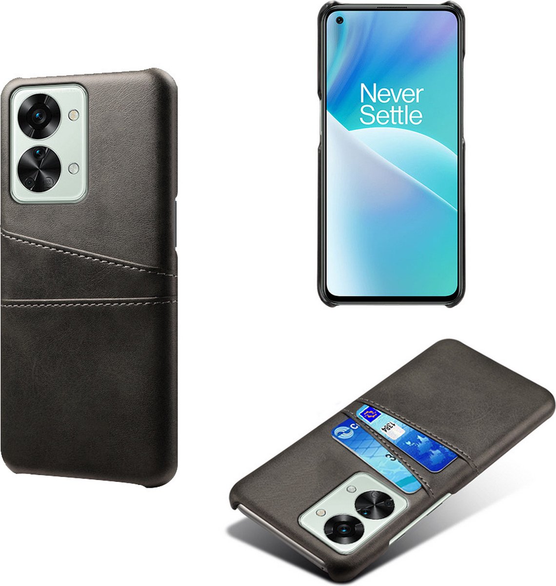 Back Cover met Opbergvakjes + Gehard Glas Screenprotector voor OnePlus Nord 2T _ Zwart