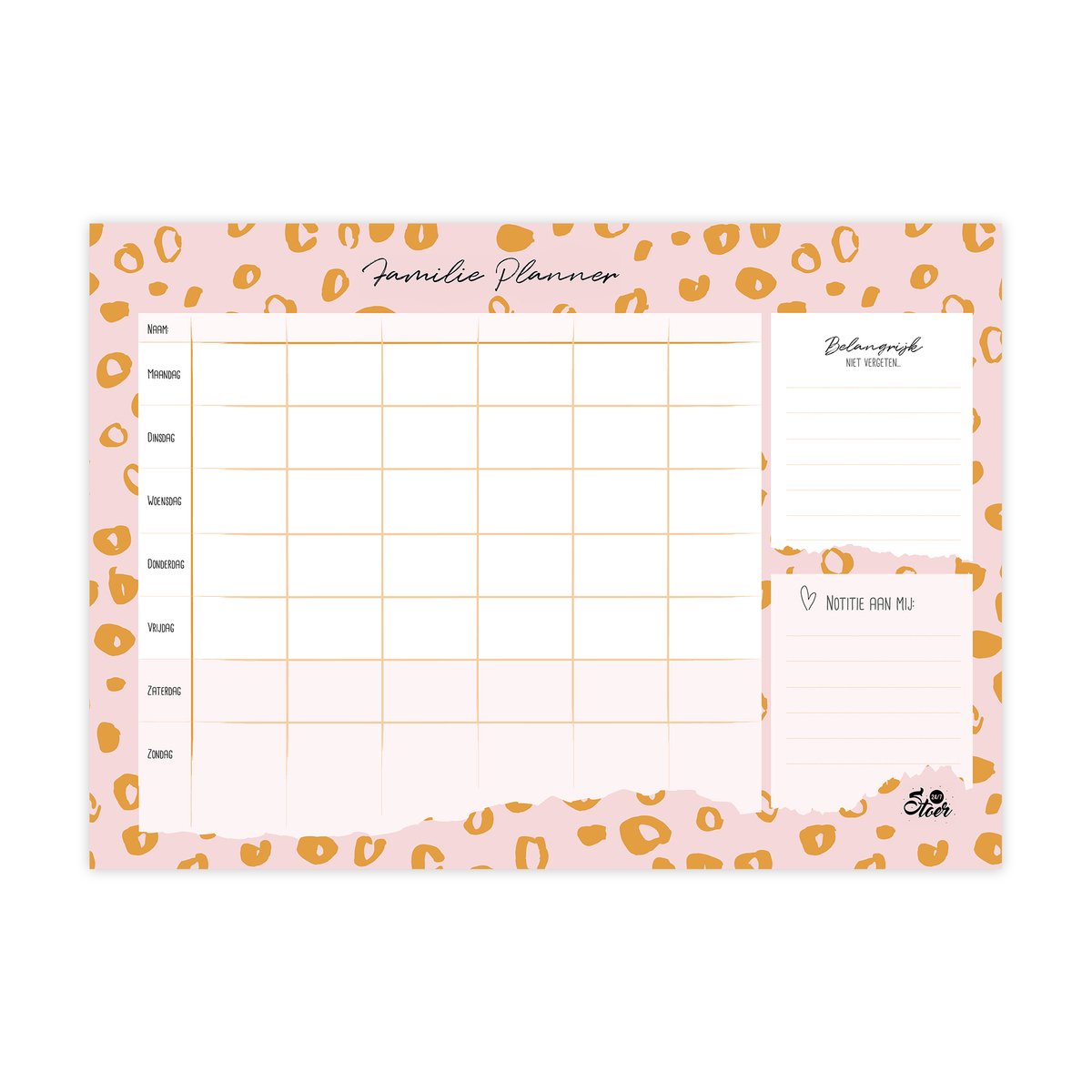 24/7 Stoer - Familieplanner Pink A4 - ongedateerd, afscheurbaar & praktisch - Niet ophangbaar - 50 weken