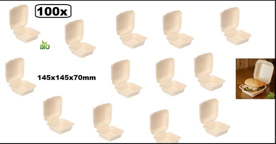 BIOZOYG Burgerbox Van Suikerriet Met Aangrenzend Deksel, 500 Stuks Composteerbare Snackverpakking Bagasse Biologisch Afbreekbaar I Vierkante Friet Menubox Lunch To Go 22 9 X 15 5 7 7 Cm 2256129155