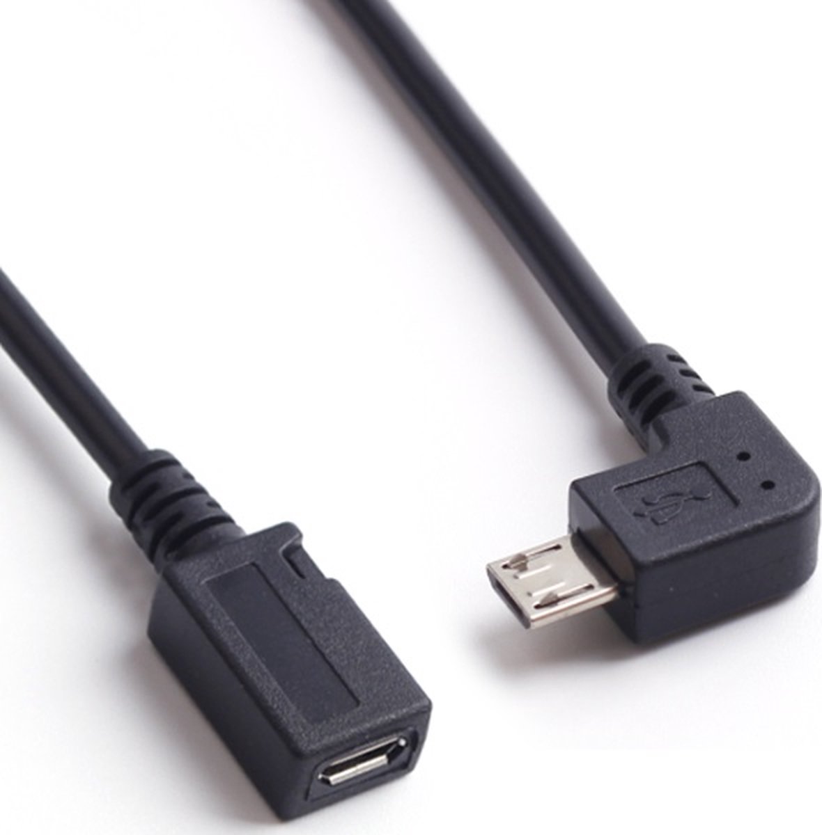 USB Micro B haaks naar USB Micro B verlengkabel - USB2.0 - tot 1A / zwart - 0,25 meter