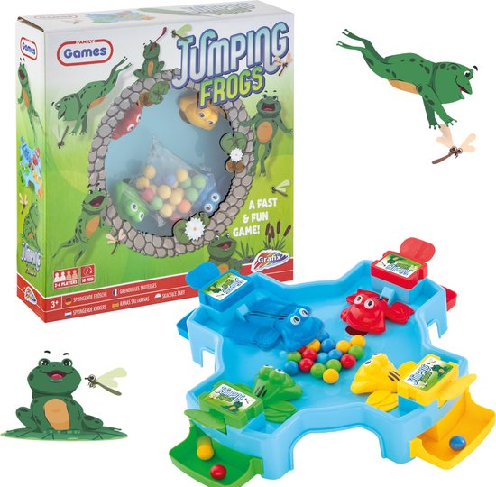 Afbeelding van het spel Grafix Jumping Frogs Game - Bordspel - Springende Kikkers - Behendigheidsspel - Geluksspel - Actiespel | 2-4 spelers | Speelplezier voor jong en oud!