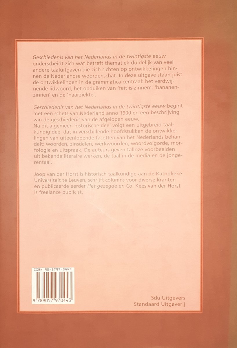 De geschiedenis van het Nederlands in de twintigste eeuw - back cover