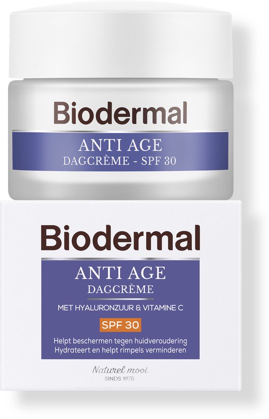 Biodermal Anti Age Dagcrème SPF 30, 50 ml - Dagcrème met Hyaluronzuur en Vitamine C, Helpt beschermen tegen huidveroudering, Hydrateert en helpt rimpels verminderen