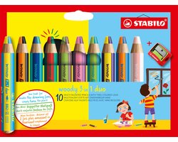 STABILO Woody 3 in 1 Duo - Multi Talent Kleurpotlood - Etui Met 10 Kleuren + Puntenslijper
