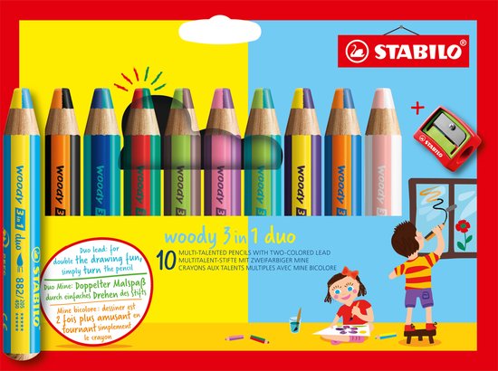STABILO Woody 3 en 1 Duo - Crayon de Couleur Multi Talent - Trousse 10  Couleurs +... | bol.