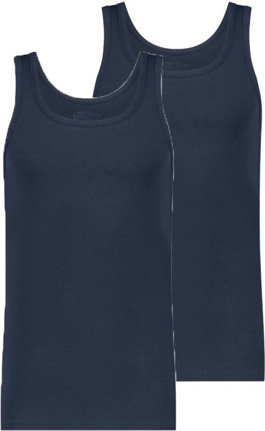 Twee navy blauwe singlets van Ten Cate met ronde hals.