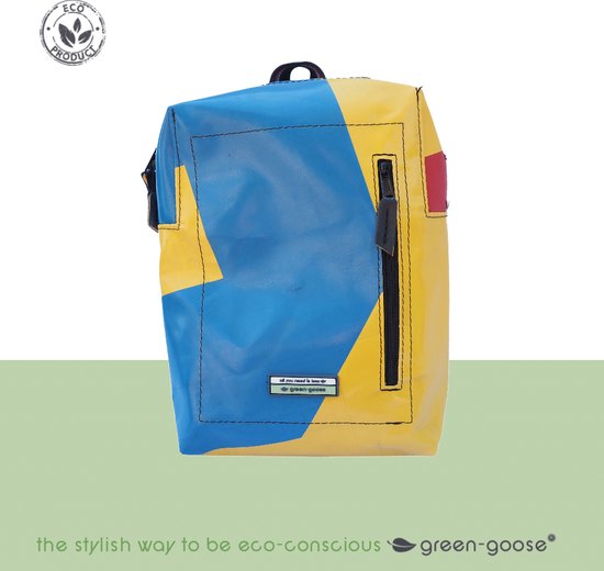 green-goose® Kinder Rugzak Silnice | Geel, Blauw | Backpack Rugtas van Upcycled Vrachtwagenzeil | Stevig en Duurzaam | 23x33x8cm | Gerecycled Materiaal uit Europa