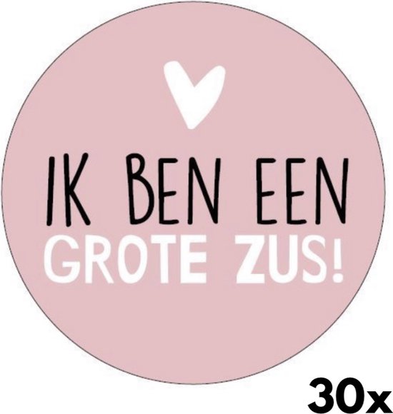 30x Sticker - Ik ben een grote zus! | Meisje | Roze | 40 mm | Rond | Geboorte Sticker | traktatiestickers | Uitdelen | Traktatie | Kraamtraktatie | Sluitzegel | Sticker Geboortekaart | Babynieuws | Kraamcadeau | Zwangerschap |