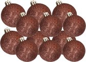 Kerstversiering set glitter kerstballen in het donkerbruin 6 en 8 cm pakket - 30x stuks