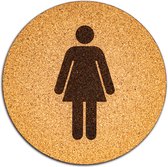 Panneau de toilettes – Femme – Rond – Liège – 10 x 10 cm - Panneau de Toilettes – Panneau de porte – Autocollant