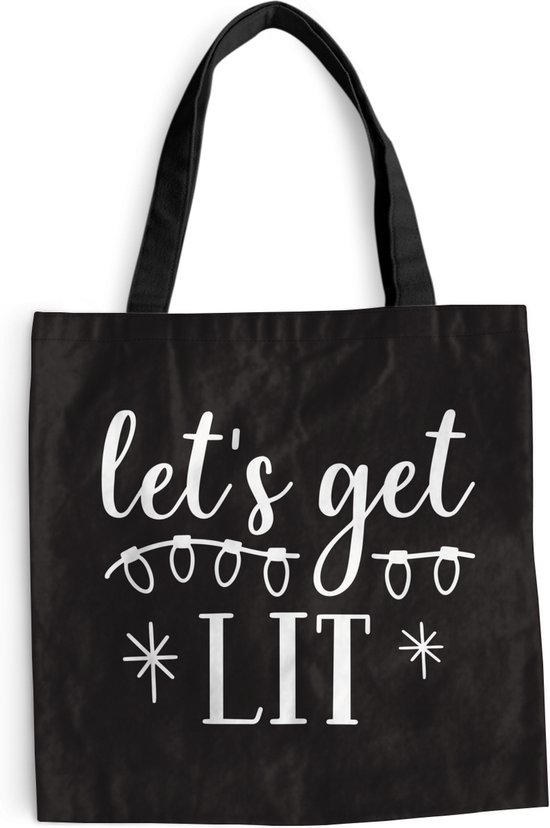 MuchoWow® Sac bandoulière - Sac de plage - Big Shopper - Sac shopping - Citation de Noël "Let's " sur fond noir - 45x45 cm - Sac en coton