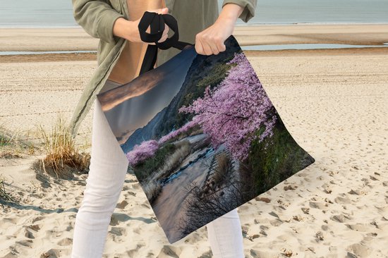 Sac Bandoulière - Sac Plage - Shopper Cerisier - Montagnes - Printemps - 40x40 cm - Sac Coton