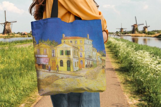 Sac bandoulière MuchoWow® - Sac de plage - Grand Shopper - Sac shopping - La maison jaune - Vincent van Gogh - 40x40 cm - Sac en coton