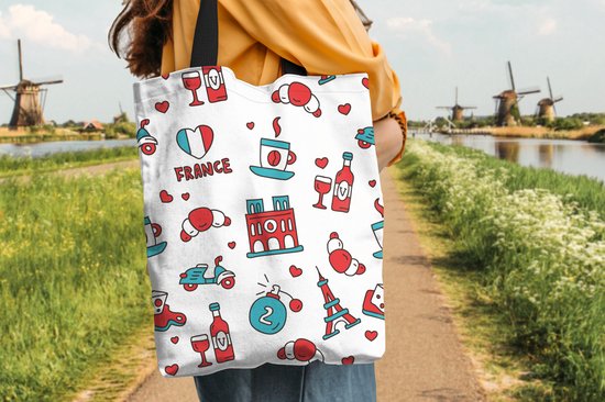 MuchoWow® Schoudertas - Strandtas - Big Shopper - Boodschappentas - Patroon - Frankrijk - Vlag - 40x50 cm - Katoenen tas