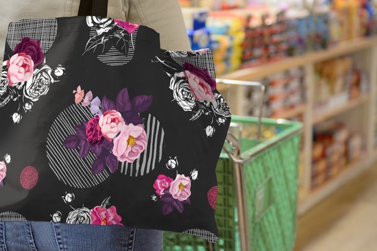 MuchoWow® Schoudertas - Strandtas - Big Shopper - Boodschappentas - Rozen - Bloemen - Patronen - 50x40 cm - Katoenen tas