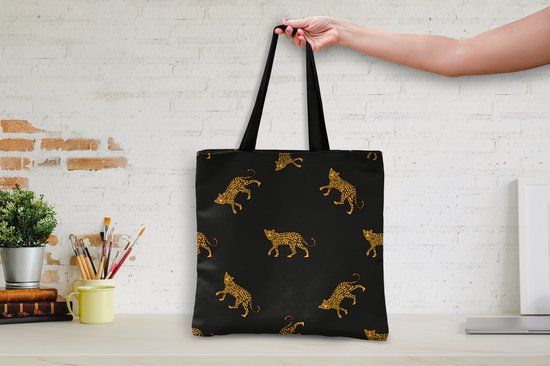 Sac Bandoulière - Sac De Plage - Motifs Shopper - Panthère - Goud - 40x40 cm - Sac Coton