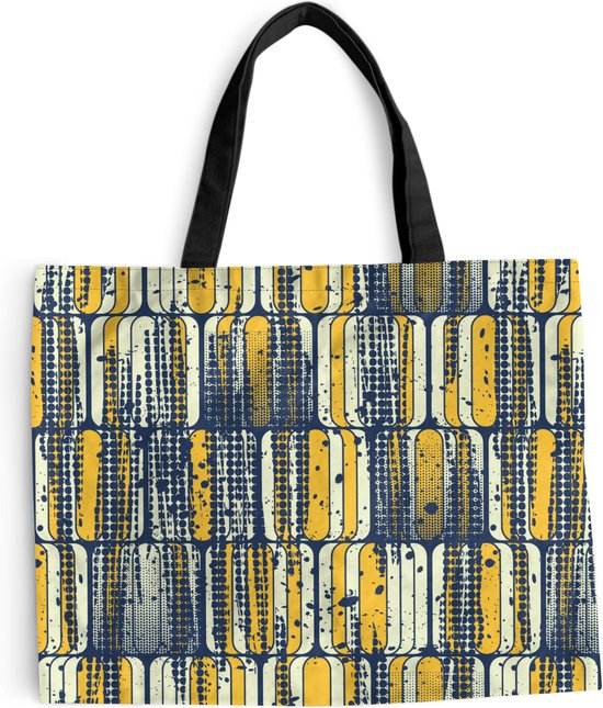MuchoWow® Sac bandoulière - Sac de plage - Big Shopper - Sac shopping - Sixties - Motifs - Jaune - Rock - 50x40 cm - Sac en coton
