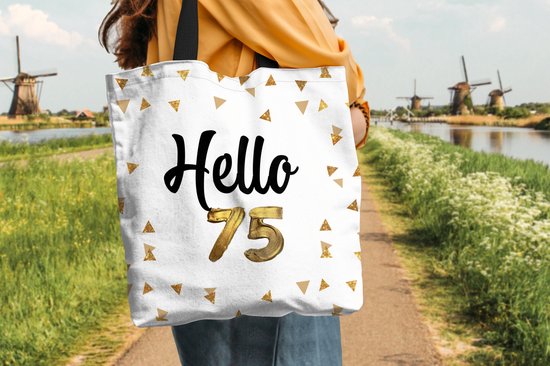 MuchoWow® Sac bandoulière - Sac de plage - Big Shopper - Sac shopping - Fête - 75 ans - Or - 45x45 cm - Sac en coton