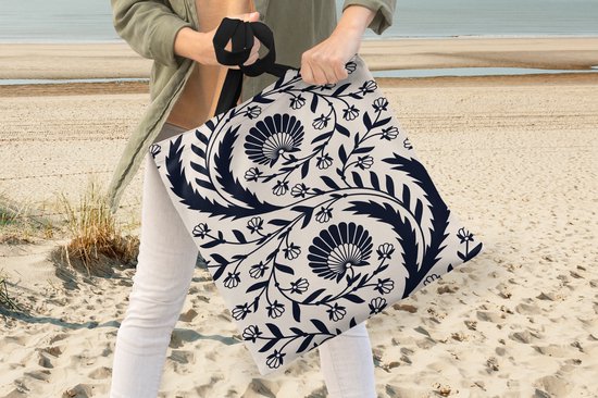 Sac Bandoulière - Sac De Plage - Motif Shopper - Bloem - Zwart - 45x45 cm - Sac Coton