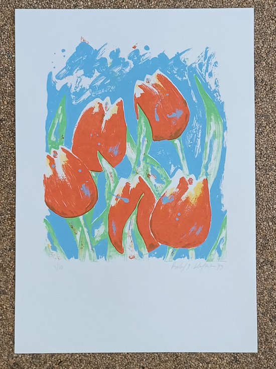 Grafiek (Zeefdruk) Roelof Hofman - Red tulips 35 x 50 cm