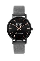 CO88 Collection 8CW-10106 Horloge - Dames - Grijs - Leren Band - tot 20 cm Polsmaat - 36 mm Doorsnee - Zwart