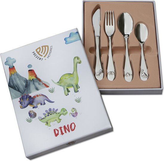 Couvert enfant 4 pcs Dinosaures acier inox