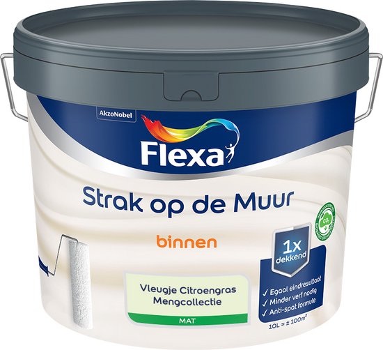 Flexa Strak op de Muur Muurverf - Mat - Mengkleur - Vleugje Citroengras - 10 liter