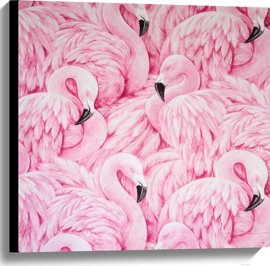 WallClassics - Canvas  - Getekende Roze Flamingos - 60x60 cm Foto op Canvas Schilderij (Wanddecoratie op Canvas)