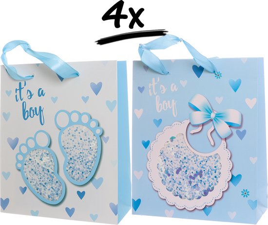 sac cadeau bebe garcon avec inscription scintillante bleu bebe